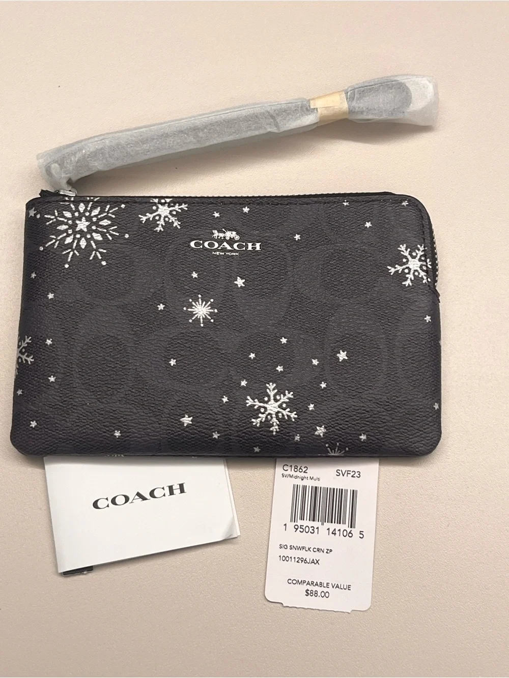 Coach Black Snowflake Zip Wristlet - Coach